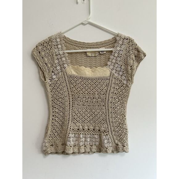 Guinevere Crocheted Top SM Coquette Cottagecore BoHo Hippie Festival Sheer Cap - Picture 1 of 7